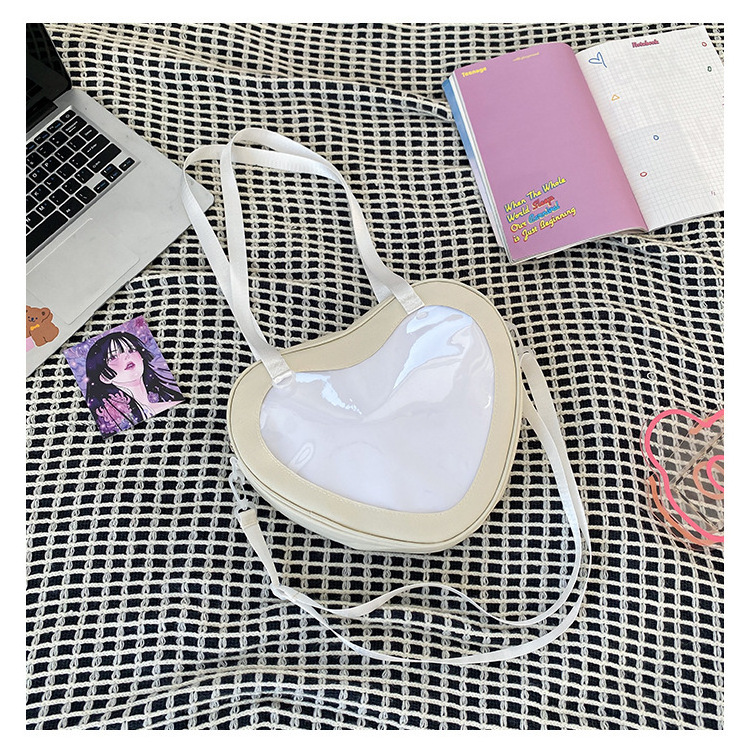 Ladies Fashion Heart Shape  Shoulder Bag Messenger Female Pins Display Tote Transparent Window Sling Ita Bag