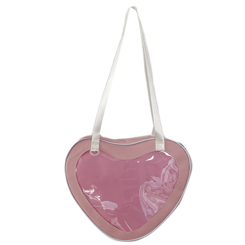 Ladies Fashion Heart Shape  Shoulder Bag Messenger Female Pins Display Tote Transparent Window Sling Ita Bag