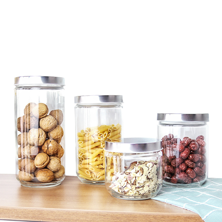 Wholesale Cover Glass Jar Metal Lid Kitchen Food Storage Glass Jars  Airtight Food Storage Glass Jars For Stainless Steel Lid