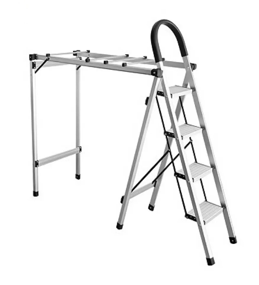 2-In-1 Function Multi-Functional Clothes Hanger Removable Balcony Clothes Laundry Drying Rack Folding Aluminum Ladder