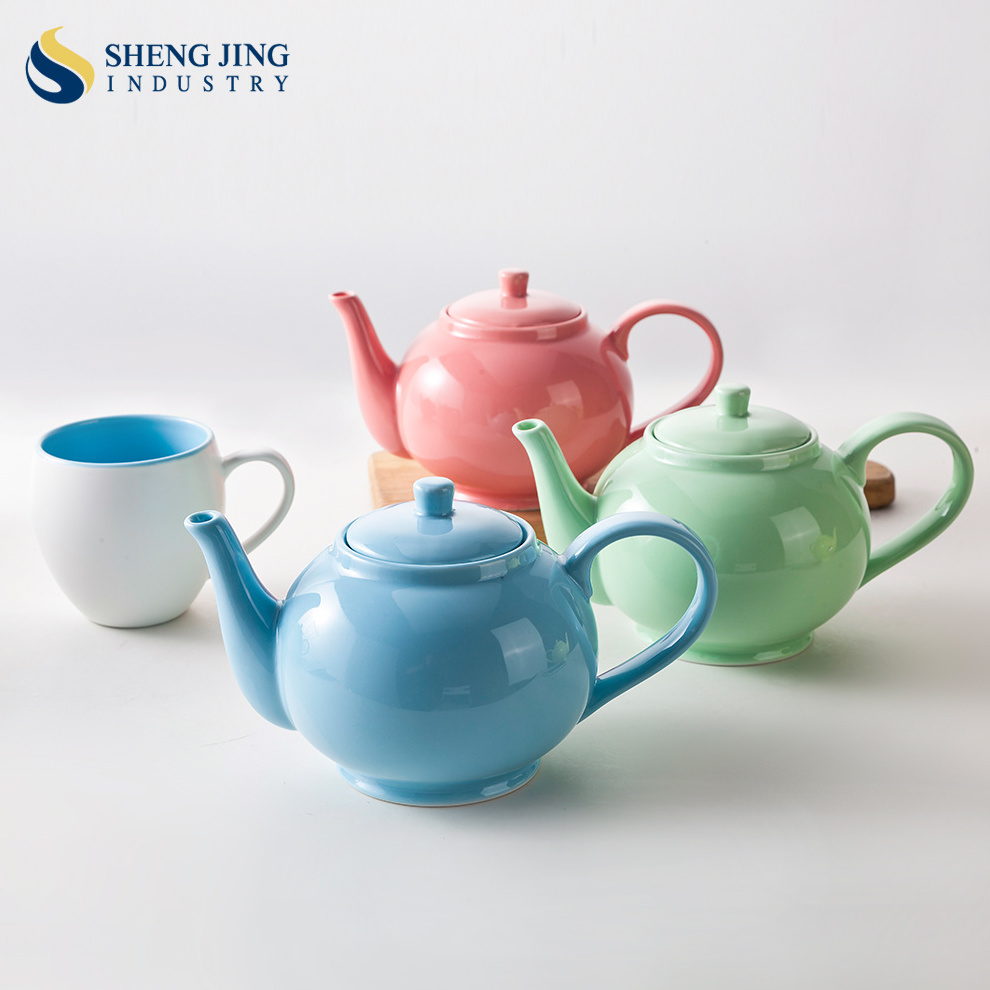 ShengJing Fashion Blue Red Green Orange Color Glazed Glossy Ceramic Coffee Tea Milk Pot Jug Teapot