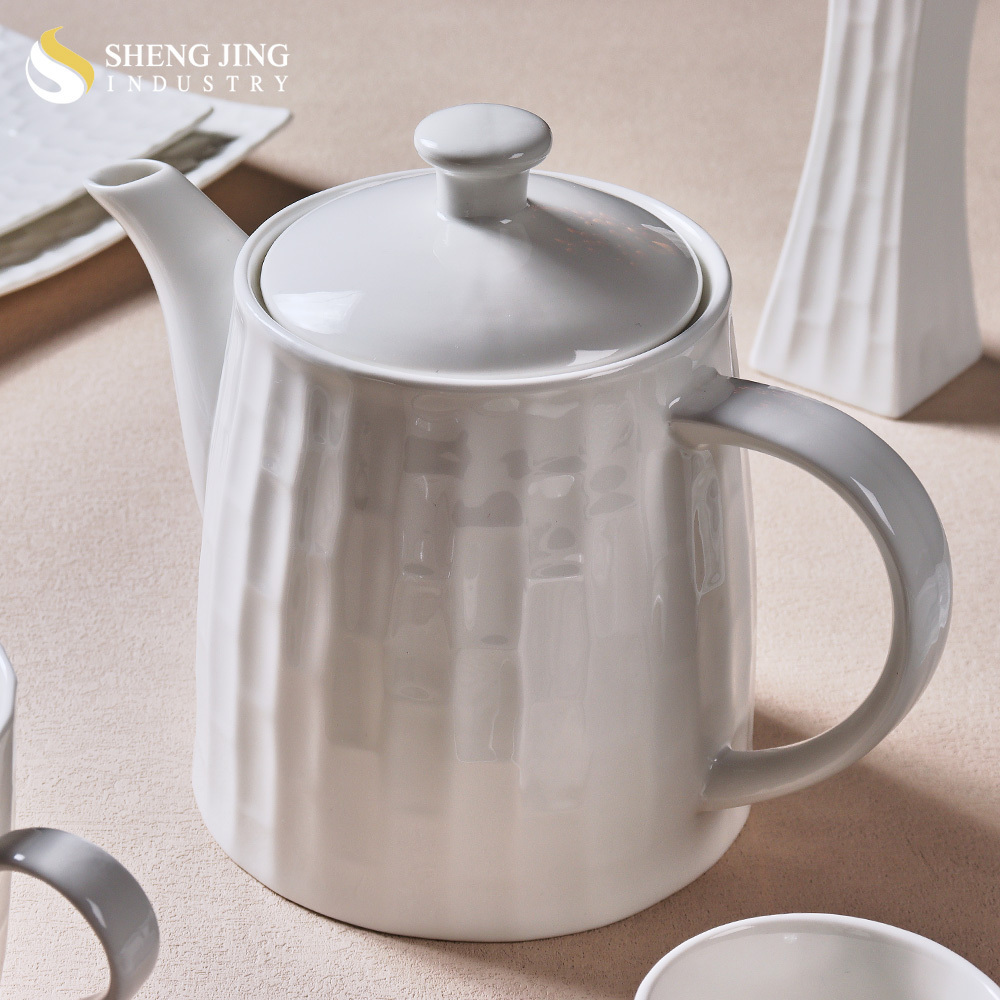 Bamboo Appearance Restaurant White Restaurant Hotel Ceramic Tea Coffee Water Teapot Kettle For Wedding Banquet