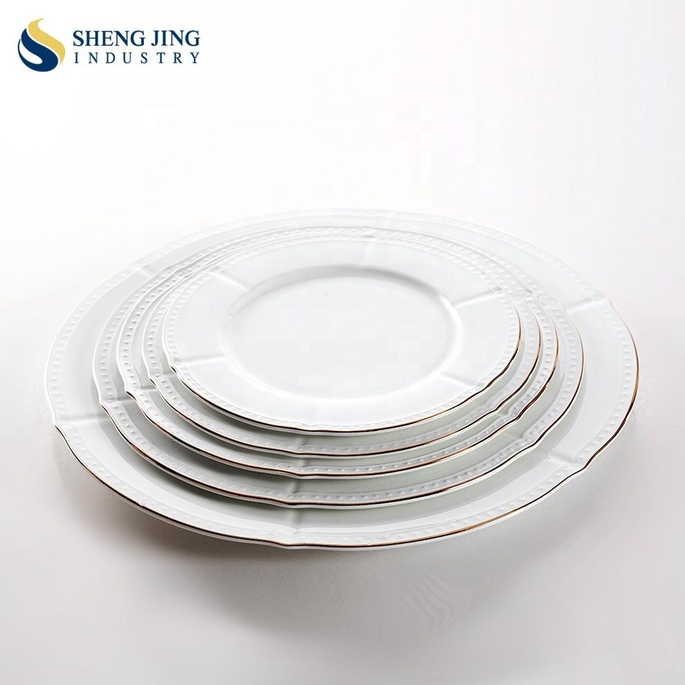 Five Star Hotel White Shiny Glazed Gold Rim Fine Bone China Dinnerware Dinner Sets