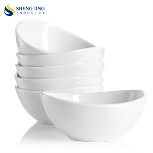 Wholesale Custom Logo White Oval Ceramic Fruit Salad Dessert Snack Cereal Porcelain Restaurant Kitchen Hotel Serving Bowl Set