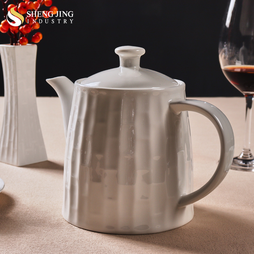 Bamboo Appearance Restaurant White Restaurant Hotel Ceramic Tea Coffee Water Teapot Kettle For Wedding Banquet