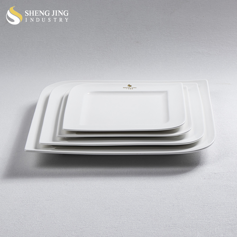 Unique Square Shape Plain White Customized Print Logo Restaurant Hotel Porcelain Dinner Serving Plate For Catering