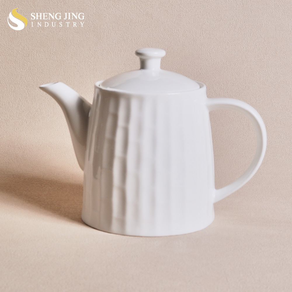 Bamboo Appearance Restaurant White Restaurant Hotel Ceramic Tea Coffee Water Teapot Kettle For Wedding Banquet