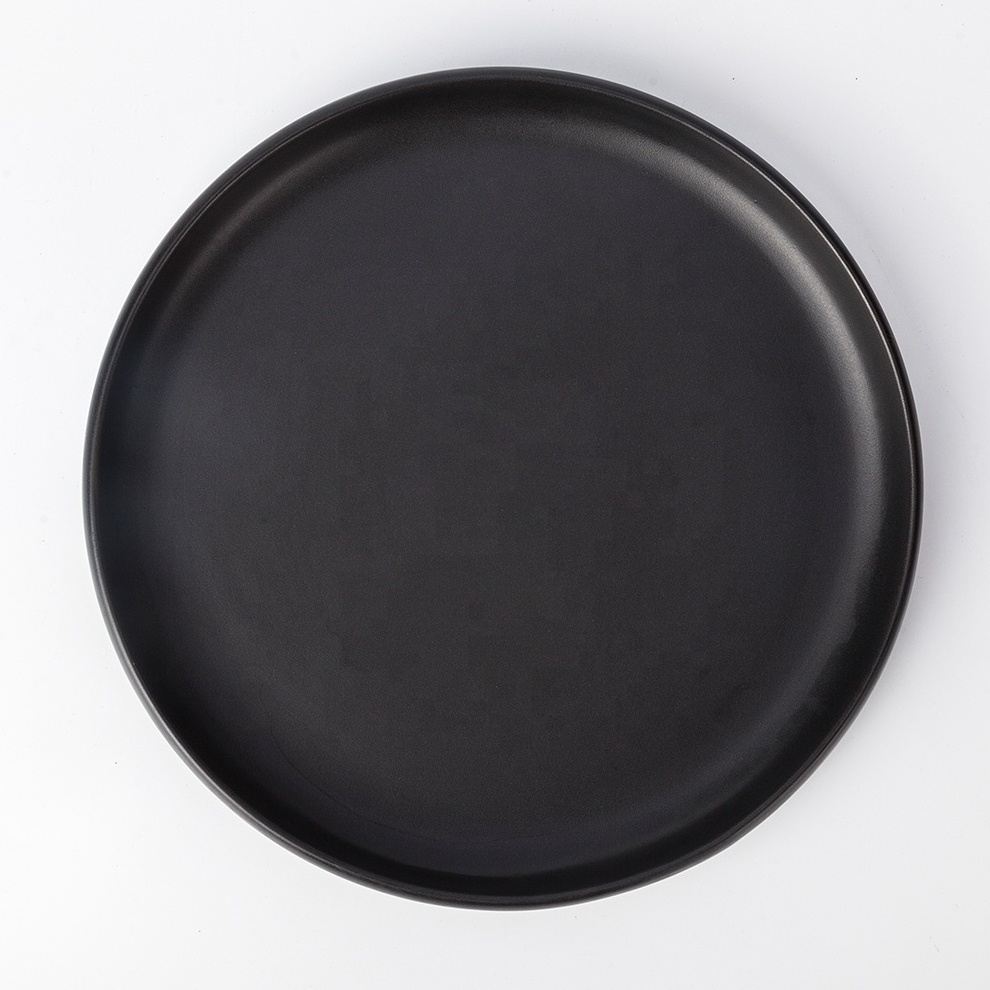 Bulk High Quality Japanese Round Black Matte Stackable Restaurant Serving Dish Coaster Tray Ceramic Crockery Plate