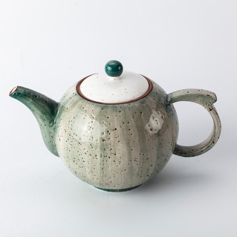 Shengjing Factory Fashion Green Speckle Teiera in Ceramic Drinkware Porcelain Tea Coffee Teapot For Restaurant Hotel