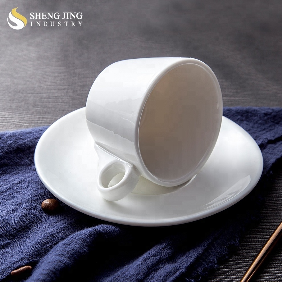 Modern Design Custom Plain White Ceramic Espresso Coffee Tea Cup and Saucer Set For Restaurant Hotel