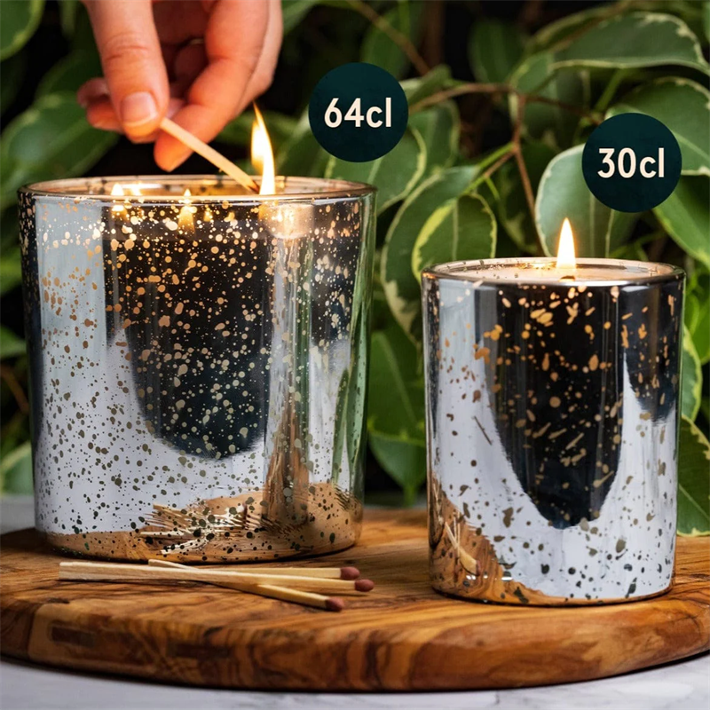 handmade Wholesale Custom luxury 20oz large size silver empty glass candle jar Electroplating Glass Candle Holder