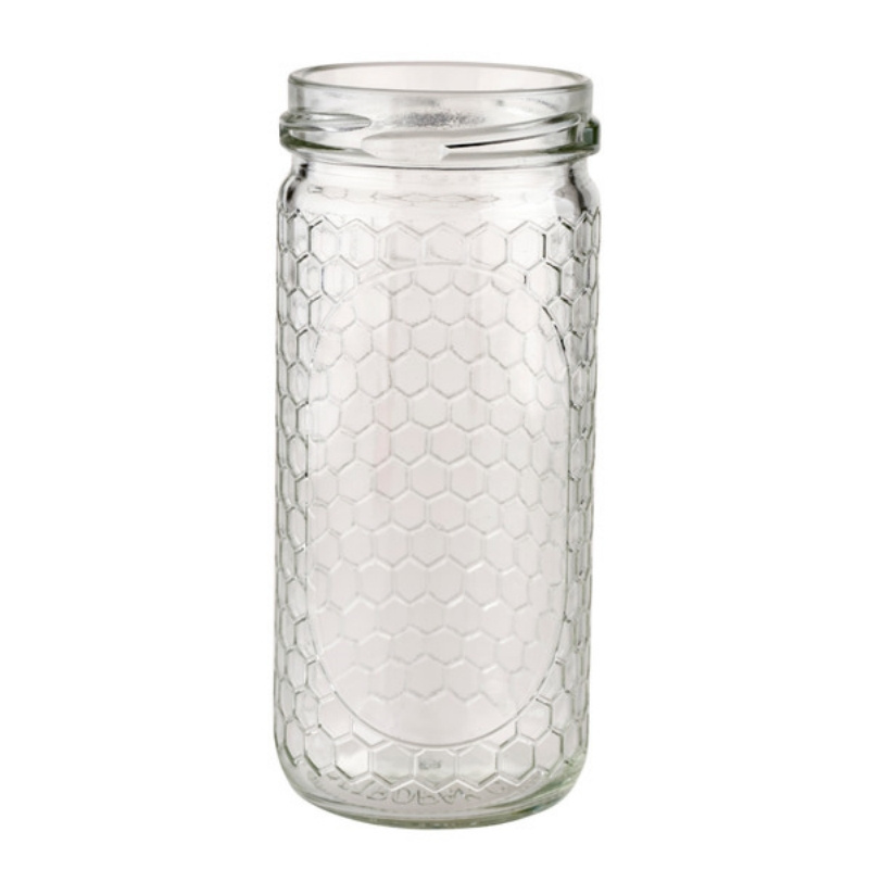 Storage Jars Storage Canisters Glass Jars for Honey Embossed Glass with Silver Metal Screw Lid Food Glass Vintage Kitchen Carton