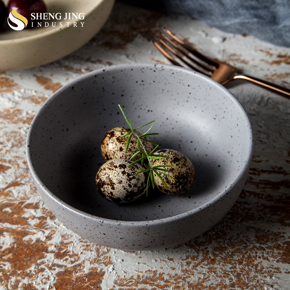 Shengjing Ceramic Glaze Kiln Khaki & Grey Bowls With Speckles Porcelain Restaurant Tableware Round Soup Bowl For Catering