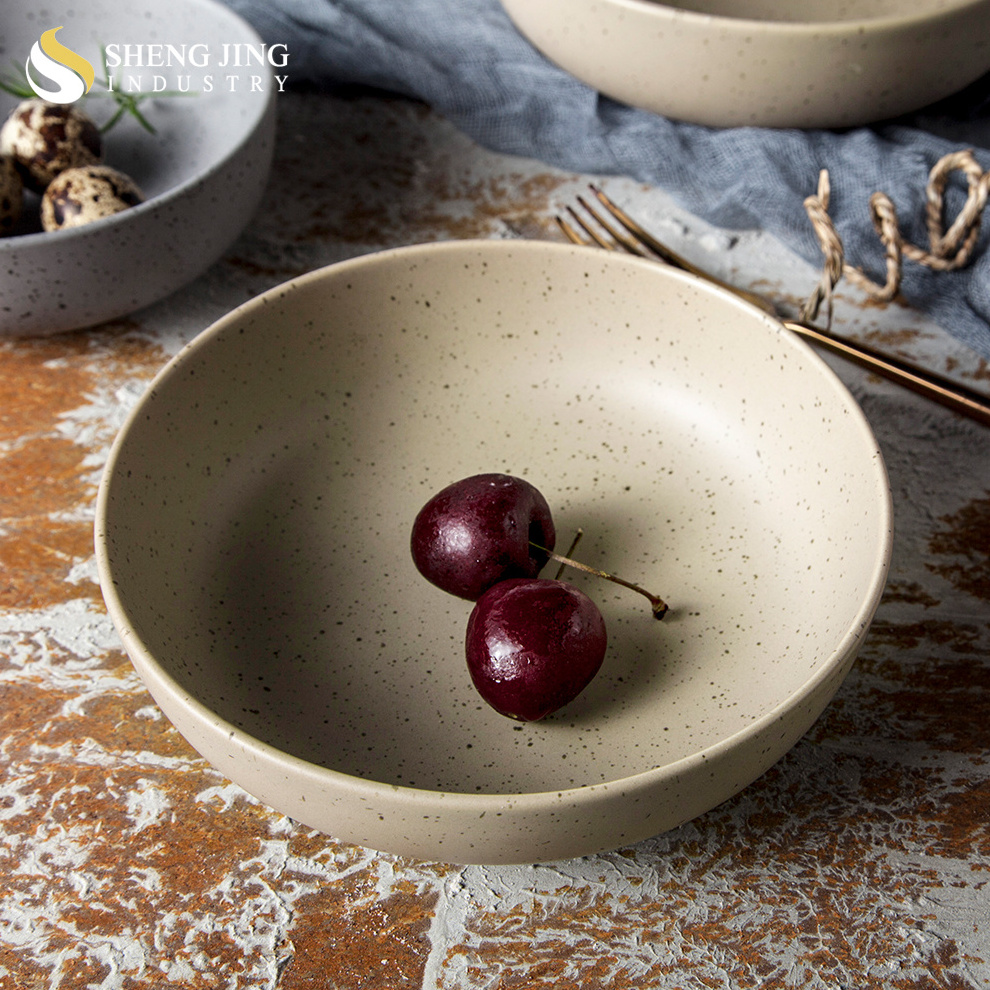 Shengjing Ceramic Glaze Kiln Khaki & Grey Bowls With Speckles Porcelain Restaurant Tableware Round Soup Bowl For Catering