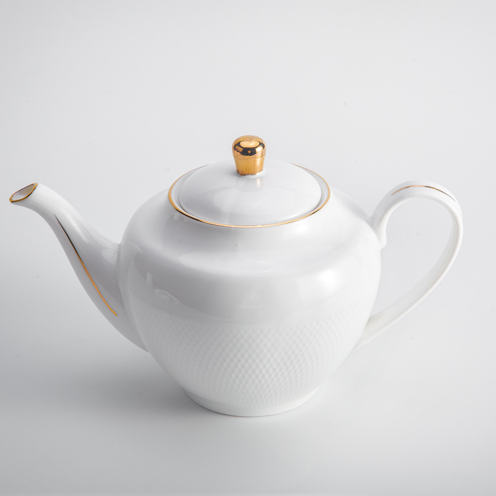 China Suppliers Wholesale Teaware Ceramic White Gold Tea Pot