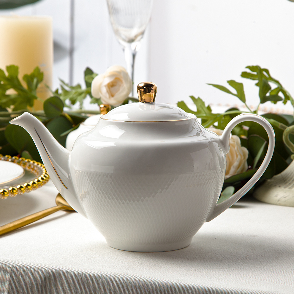 China Suppliers Wholesale Teaware Ceramic White Gold Tea Pot