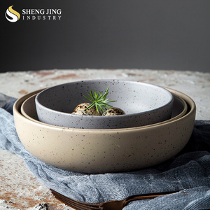 Shengjing Ceramic Glaze Kiln Khaki & Grey Bowls With Speckles Porcelain Restaurant Tableware Round Soup Bowl For Catering