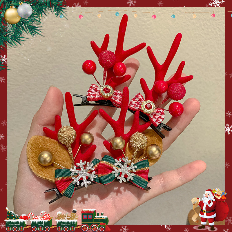 Shenglan Christmas Antler Hairpin Bell Hairpin Flocking Headdress Santa Snowman Tree Elk Hat Hair Clip