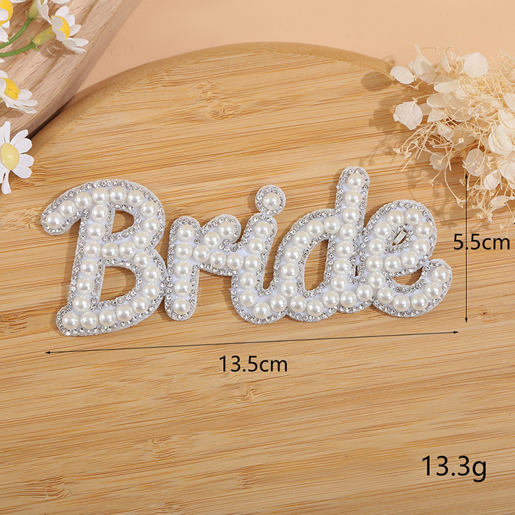 Mrs Babe Bride Patches Glitter Alphabet Appliques Patches Letters Pearl Letter Patches Bling Rhinestone