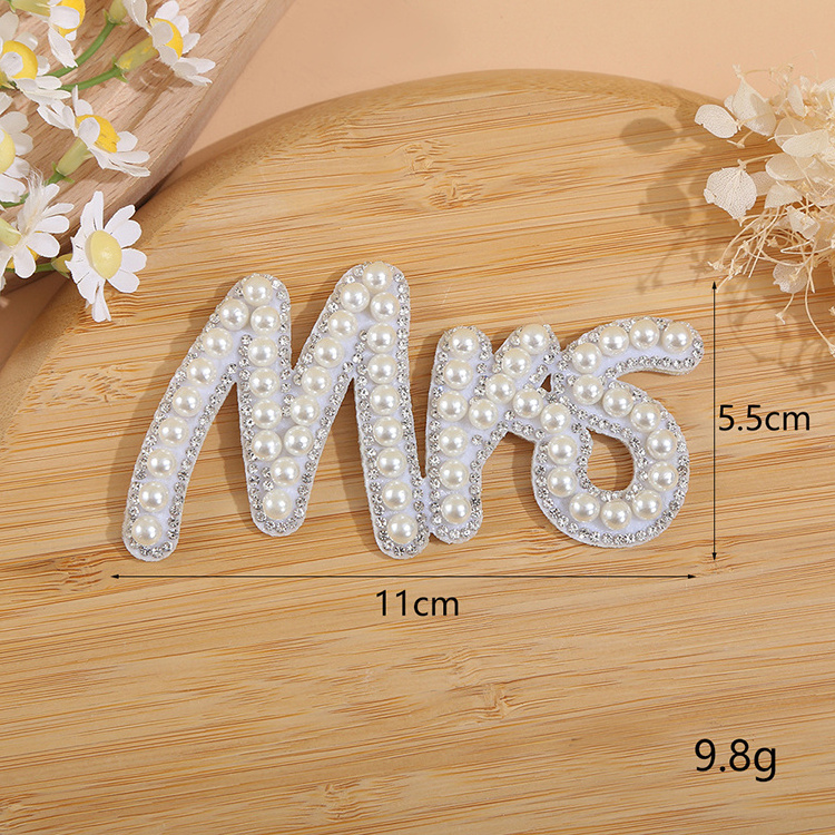 Mrs Babe Bride Patches Glitter Alphabet Appliques Patches Letters Pearl Letter Patches Bling Rhinestone