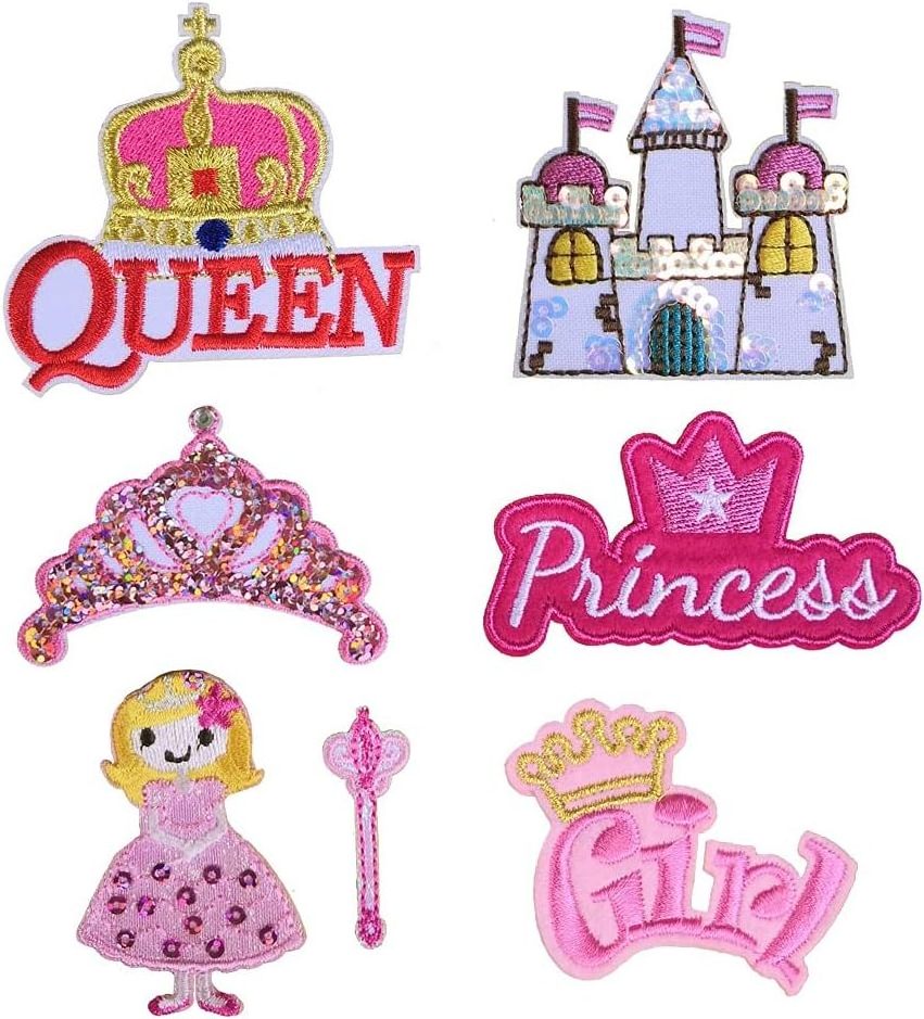 Shenglan Pink Castle Princess Patch Embroidered Sequins Seashell Cute Patches Applique for Girls Clothes