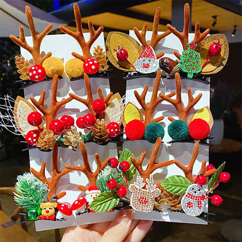 Shenglan Christmas Antler Hairpin Bell Hairpin Flocking Headdress Santa Snowman Tree Elk Hat Hair Clip