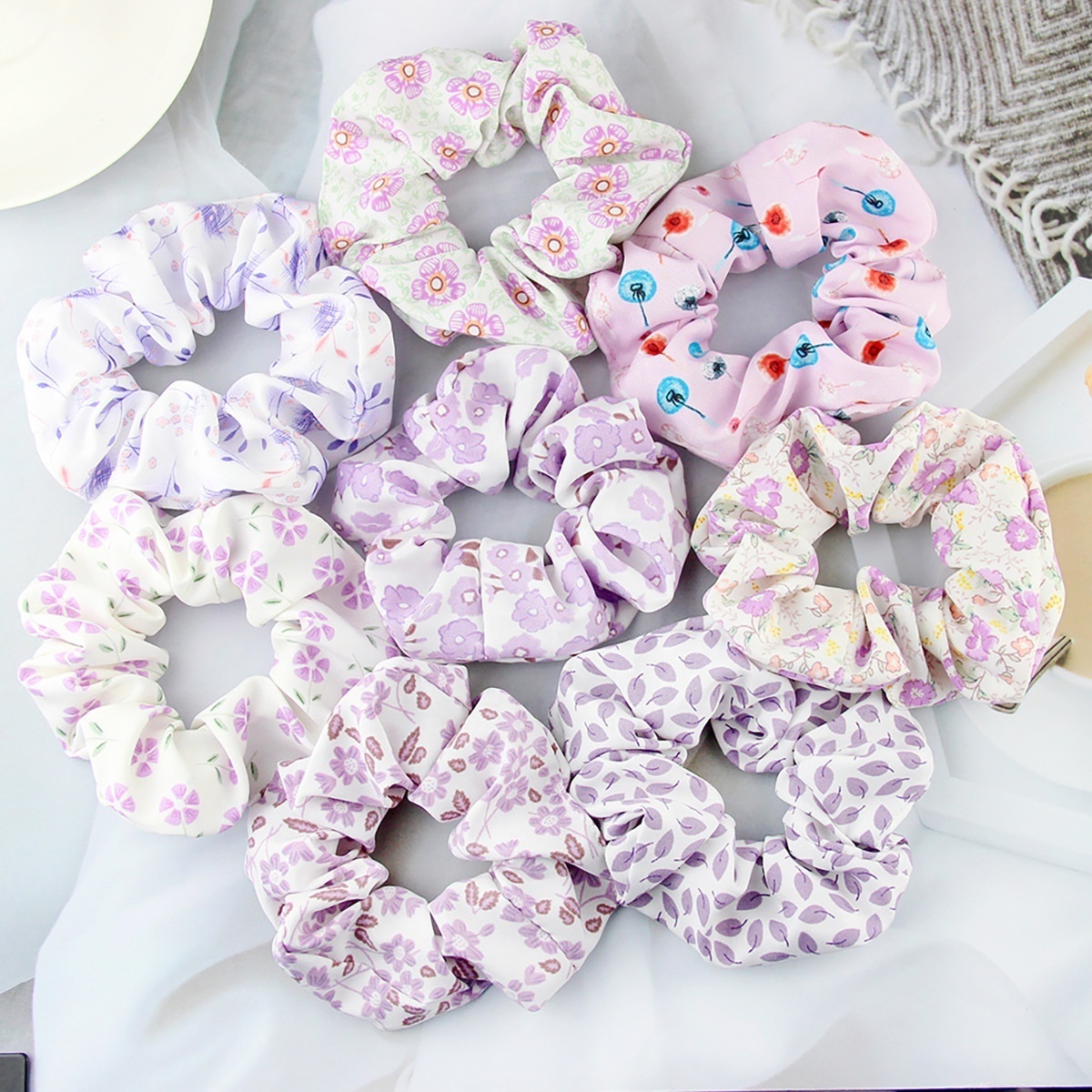 Shenglan Checked Shredded Cute Hair Scrunchies Leaf Flower Colorful Animal Ponytail Holder Cute Hair Ties Purple Scrunchies