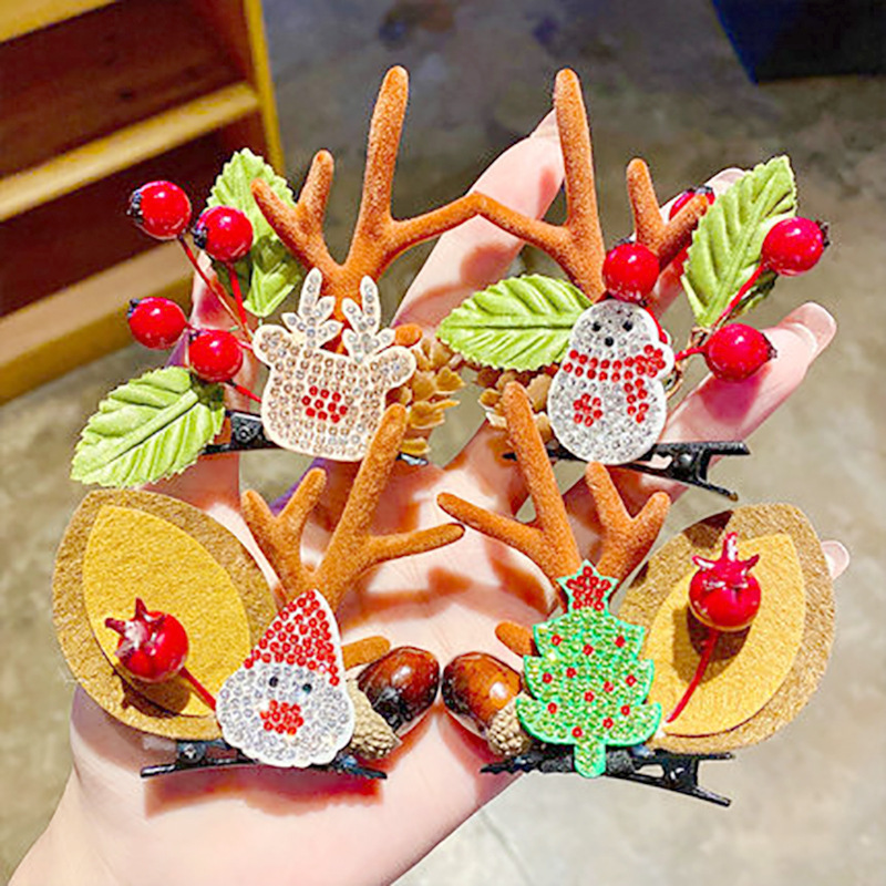 Shenglan Christmas Antler Hairpin Bell Hairpin Flocking Headdress Santa Snowman Tree Elk Hat Hair Clip