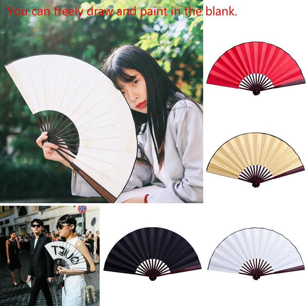 DIY Calligraphy Painting 10/13 inch Handmade Silk Cloth Chinese Folding Fan Wooden Bamboo wedding Antiquity Folding hand Fan