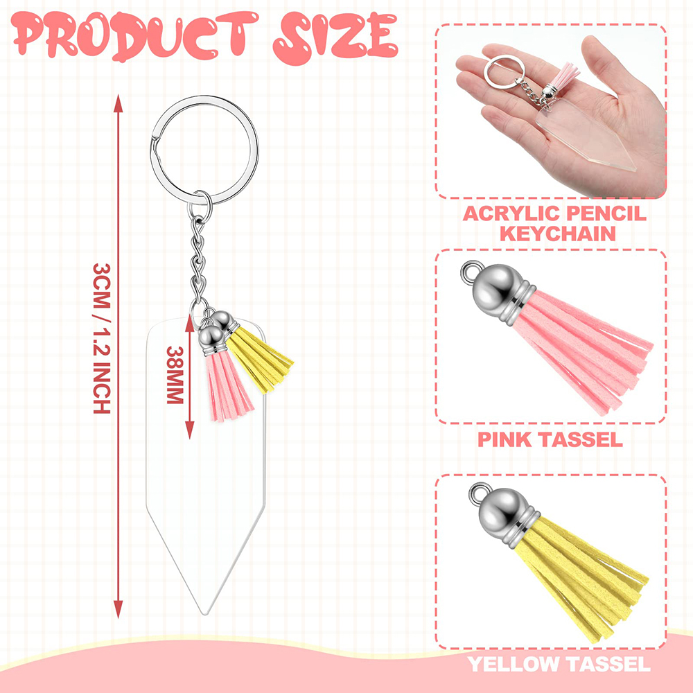 promotional cute custom  fillable Acrylic Pencil key chain Keychains Blank with Key Rings Tassel