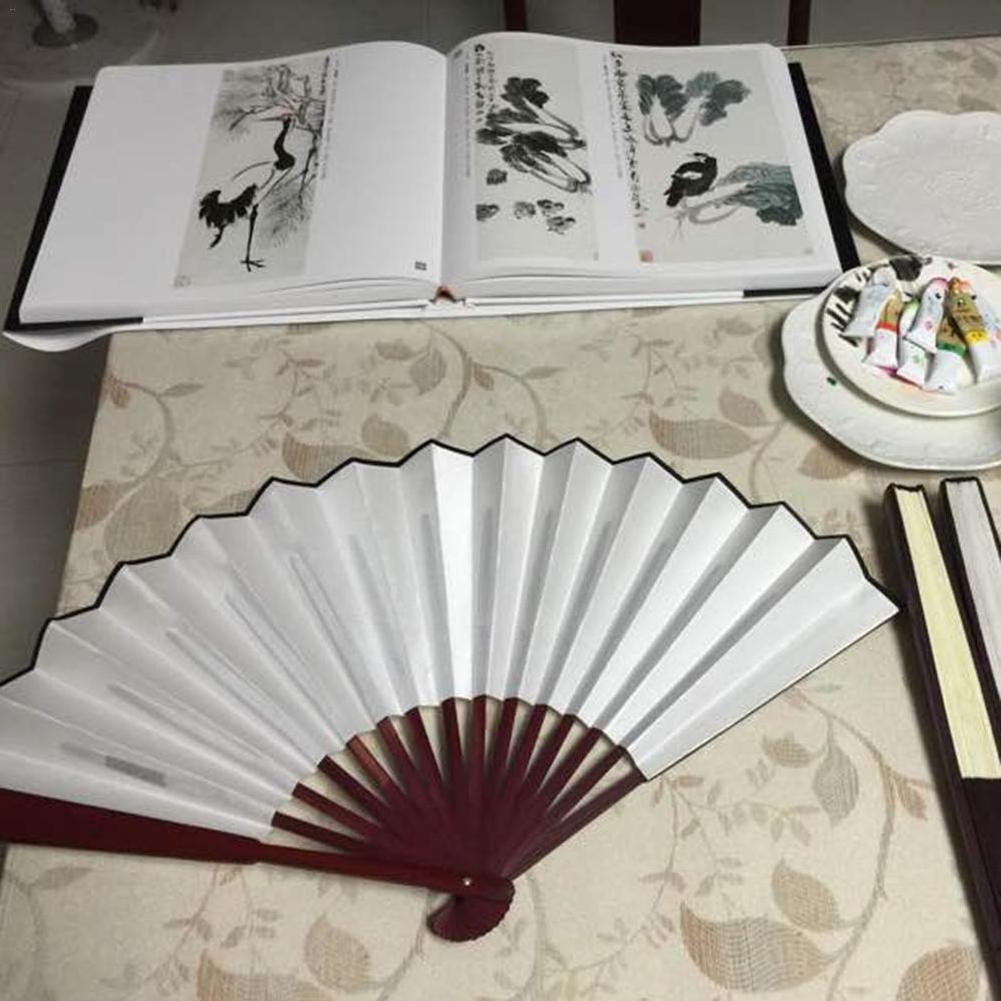 DIY Calligraphy Painting 10/13 inch Handmade Silk Cloth Chinese Folding Fan Wooden Bamboo wedding Antiquity Folding hand Fan