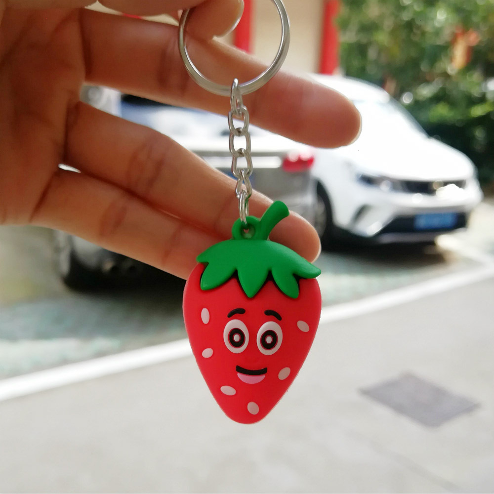 Cartoon Fruits Keychain PVC Carrot Strawberry Pineapple Watermelon Keychain cute For Women Men Key Chain Car part Key Ring