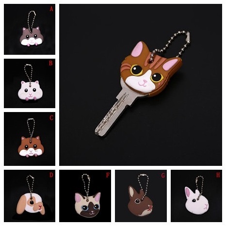 Dog Butterfly Cat Animals Shape Lovely Jewelry Gift Silicone rubber 3d Keychain Case Shell Key Ring Cap Head Cover