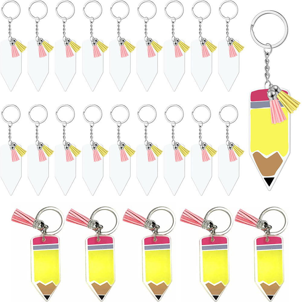 promotional cute custom  fillable Acrylic Pencil key chain Keychains Blank with Key Rings Tassel