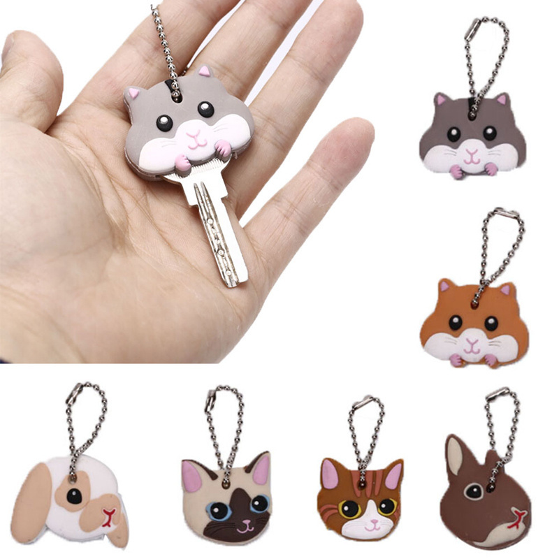 Dog Butterfly Cat Animals Shape Lovely Jewelry Gift Silicone rubber 3d Keychain Case Shell Key Ring Cap Head Cover