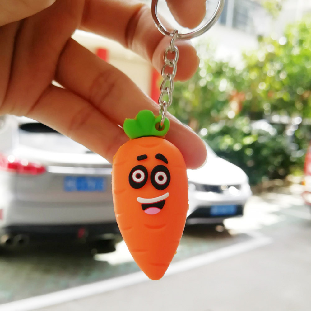 Cartoon Fruits Keychain PVC Carrot Strawberry Pineapple Watermelon Keychain cute For Women Men Key Chain Car part Key Ring