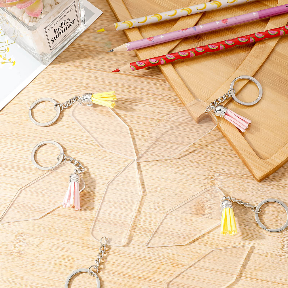 promotional cute custom  fillable Acrylic Pencil key chain Keychains Blank with Key Rings Tassel