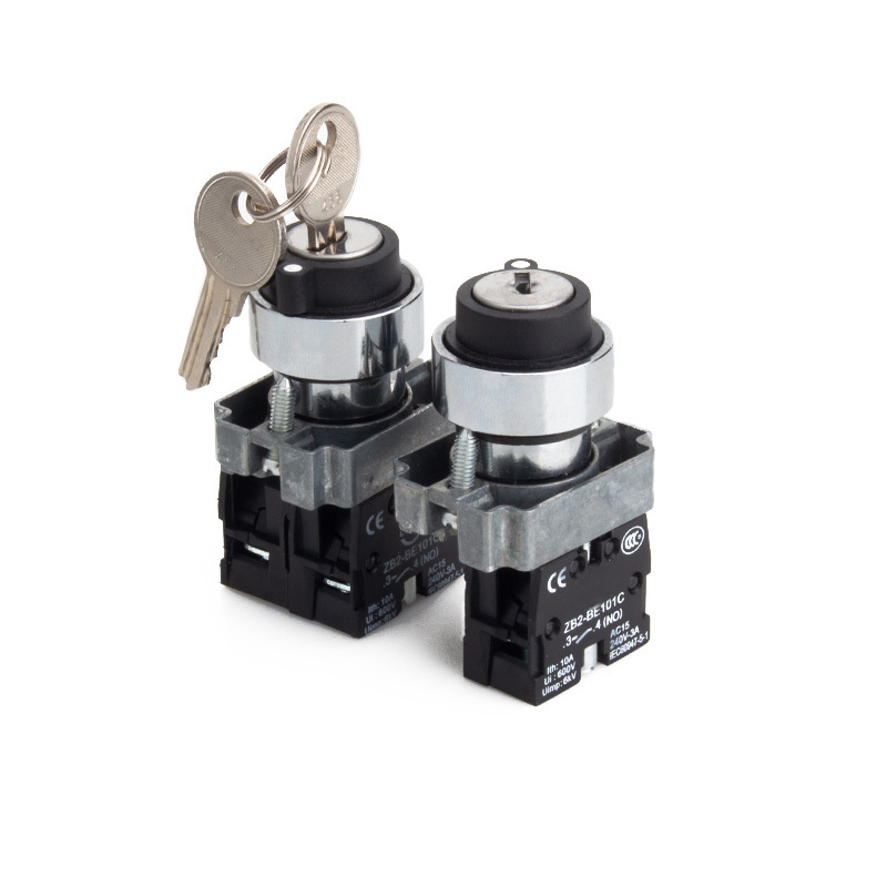 SHENGLEI XB2 series Silver dot 22mm key knob switch XB2-BG second gear self-locking button rotary key switch