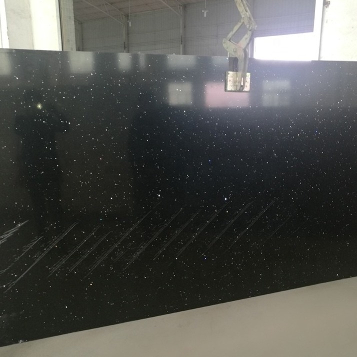 Sparkle Polished Tiles Sparkling Kitchen Countertop Black Quartz Slab Stone