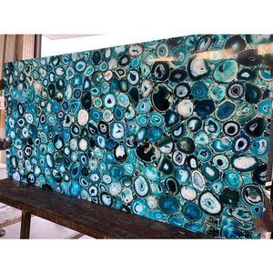 Illuminated Crystal Blue Agate Onyx Marble Panel Big Slabs Customize size For Kitchen Counter Top