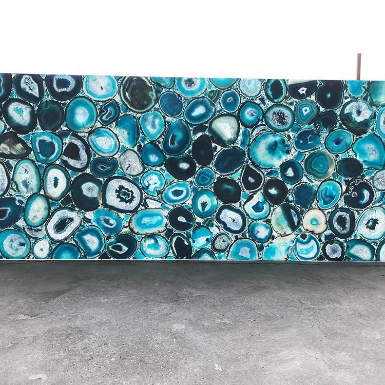 Illuminated Crystal Blue Agate Onyx Marble Panel Big Slabs Customize size For Kitchen Counter Top