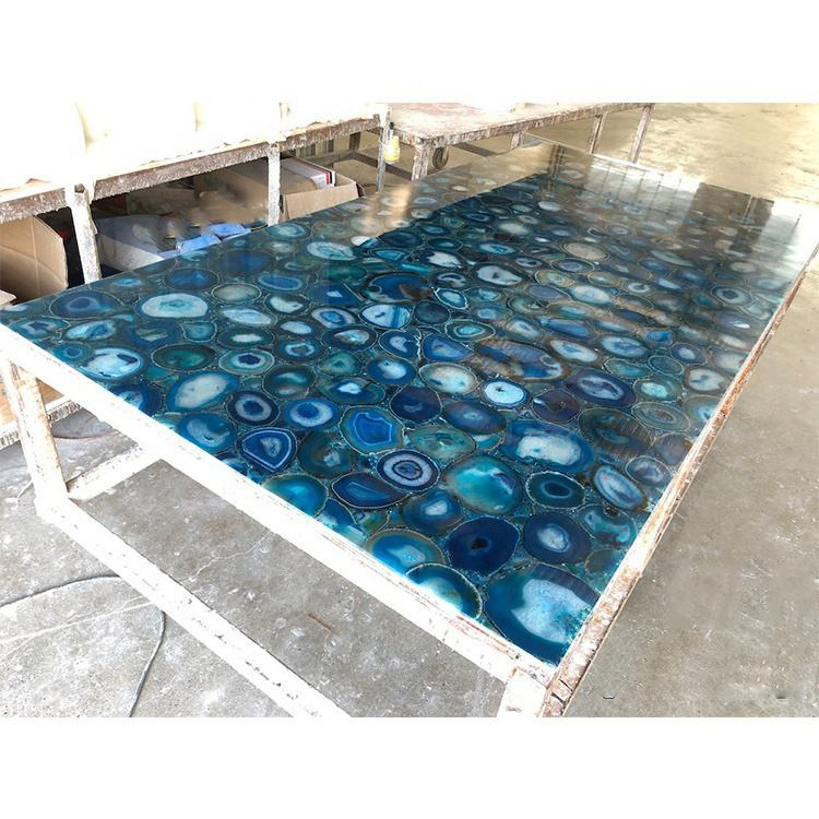 Illuminated Crystal Blue Agate Onyx Marble Panel Big Slabs Customize size For Kitchen Counter Top