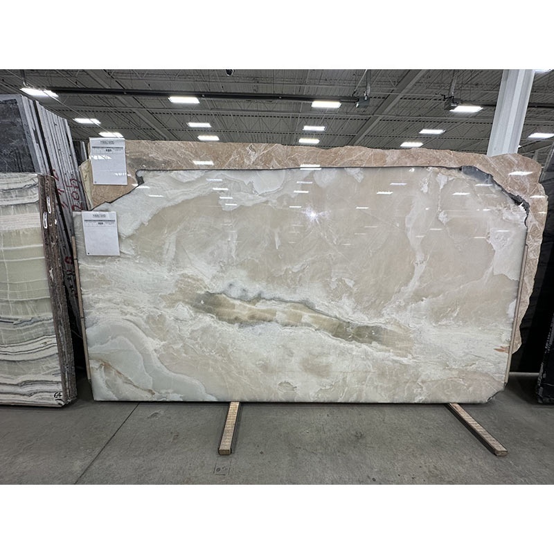 SL Natural Snow White Onyx Slab Bookmatched Marble Onyx M2 Price Backlit Onyx Panel for TV Wall