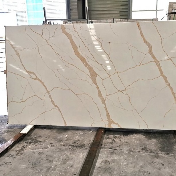 shadong china calacatta gold quartz quartzite stone slab  countertops with veins