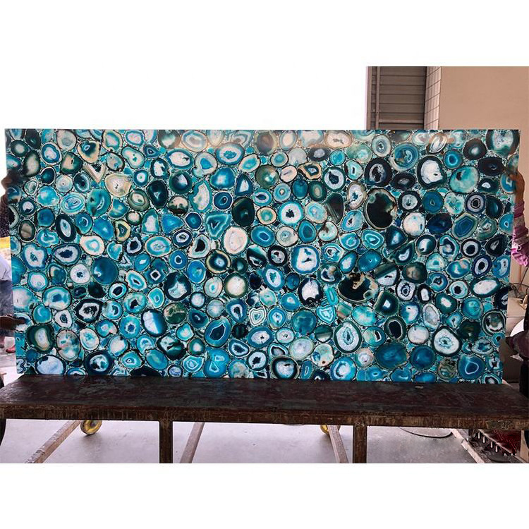 Illuminated Crystal Blue Agate Onyx Marble Panel Big Slabs Customize size For Kitchen Counter Top