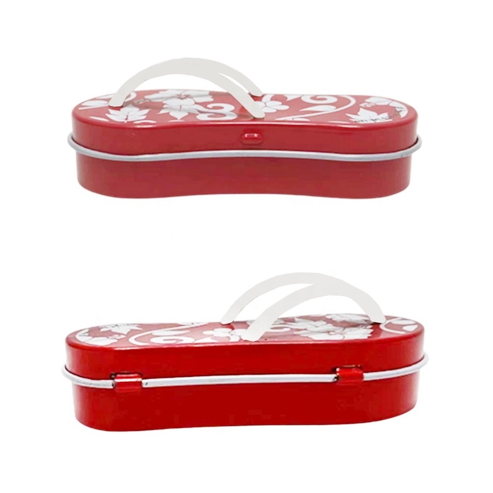 Factory Custom Irregular Mint Tin Box Slippers Shape Small Tin Case Candy Chocolate Mini Tin Can With Hinged