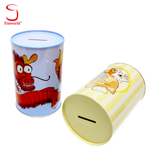 Factory Wholesale Tinplate Money Storage Container Cylindrical Shape Metal Box Packaging Coin Bank Kids Piggy Bank Tin Can