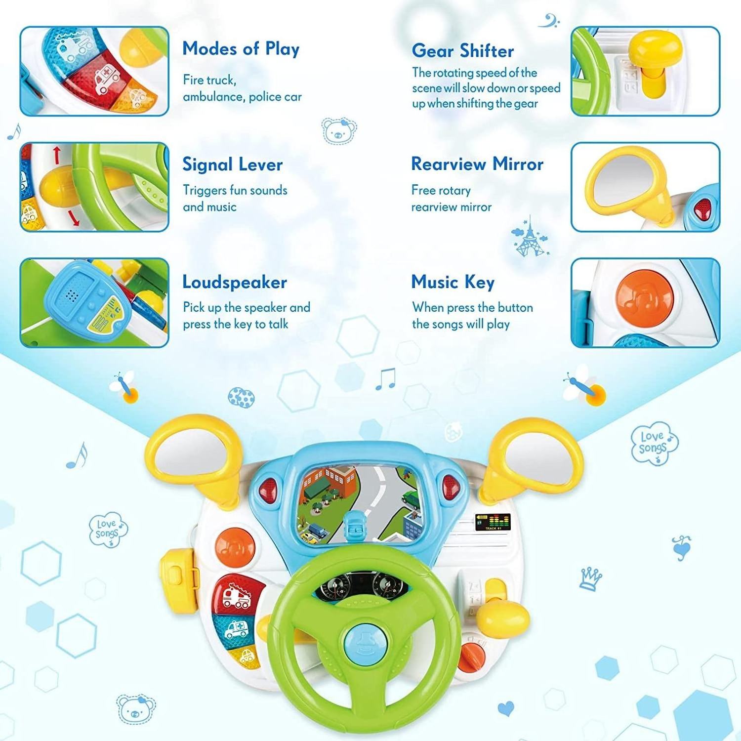 Steering Wheel Toys for Toddler Boys Girls,Interactive & Learning Baby Car Seat Toys for Infant Preschool Kids