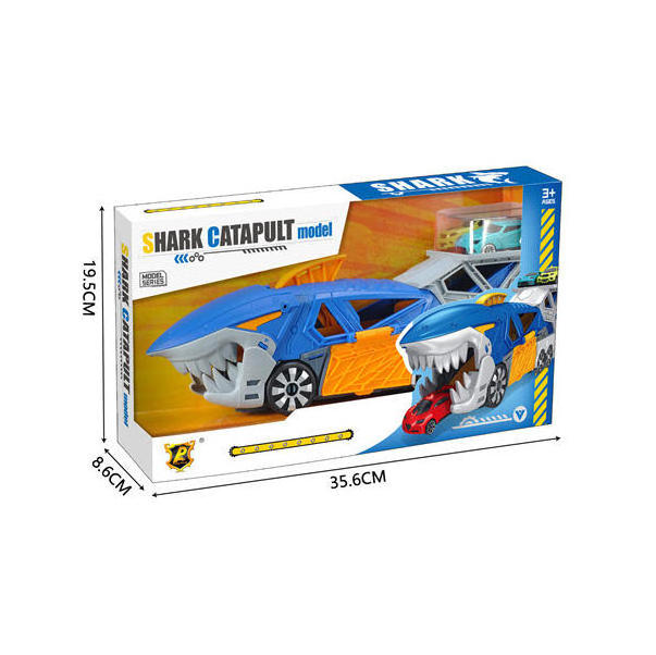 Shark Car Toys Transport Carrier Truck with Mini Car Vehicles Shark Launch Transporter Toy Car with Tracks Road Signs