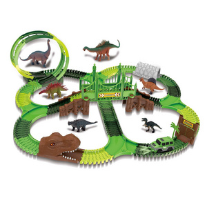 Kids DIY Combination Electric Track Toy Dinosaur Track Cars Dinosaur Race Track with Light